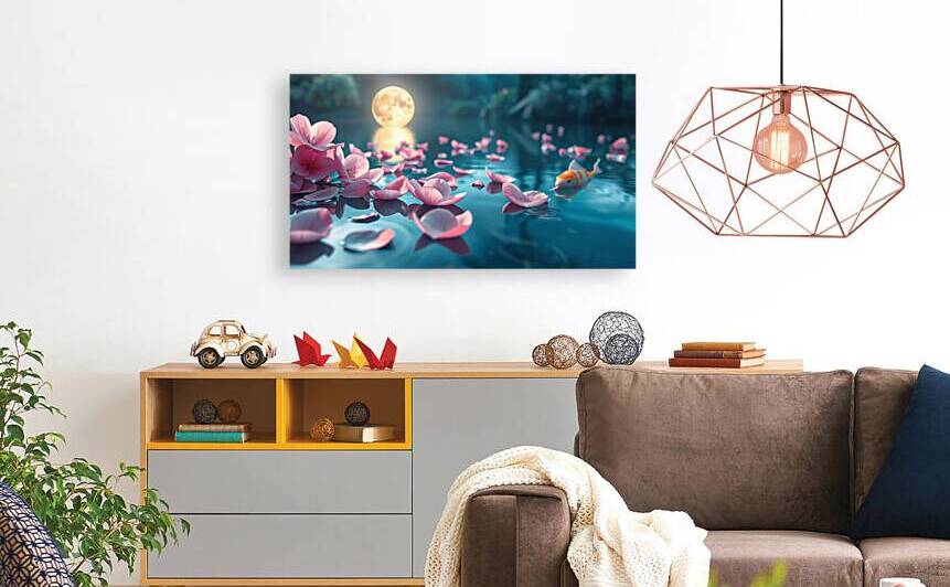 Moonlit Cherry Blossom Koi  by VintageBioCanvas Studio