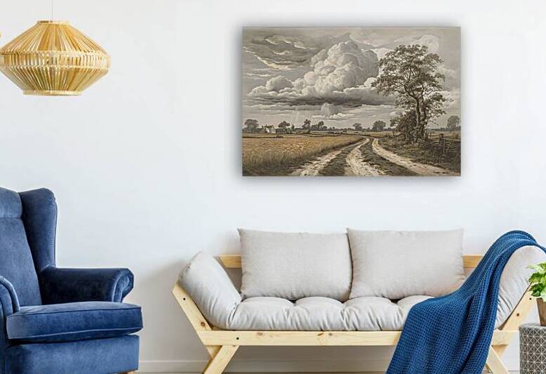 Approaching Storm Over the Fields or Rural Tempest by VintageBioCanvas Studio