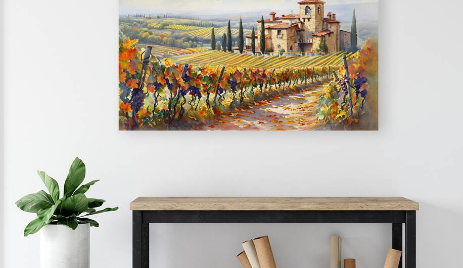 Tuscan Vineyard Villa in Autumn Glow by VintageBioCanvas Studio