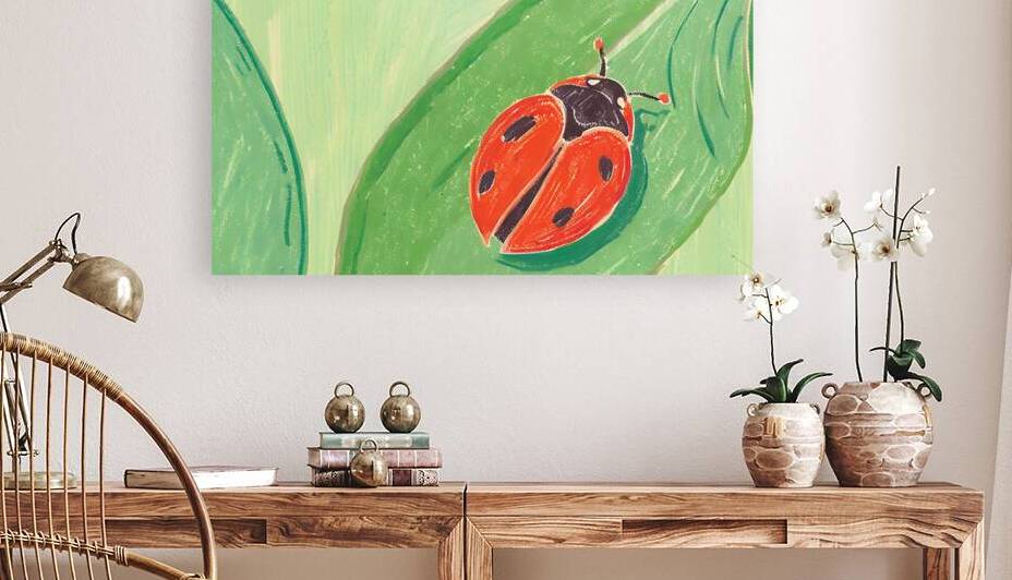Charming Ladybug on a Leaf by VintageBioCanvas Studio