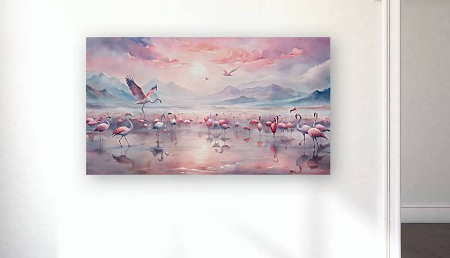 Flamingo Dance Sunset Serenity by VintageBioCanvas Studio