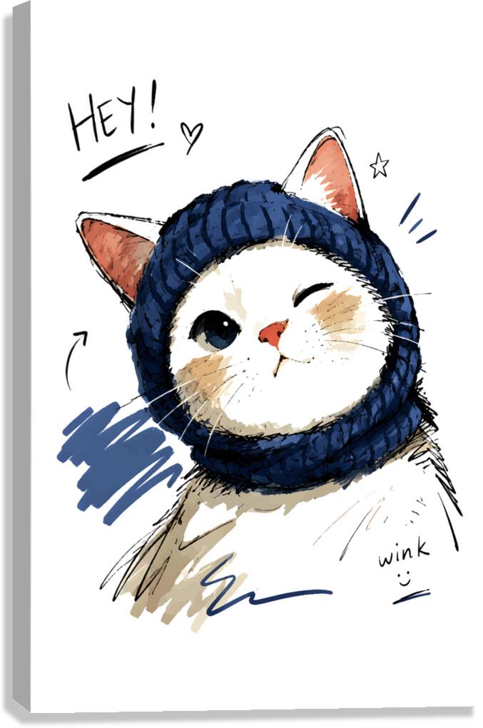 Winking Cat Blue Beanie