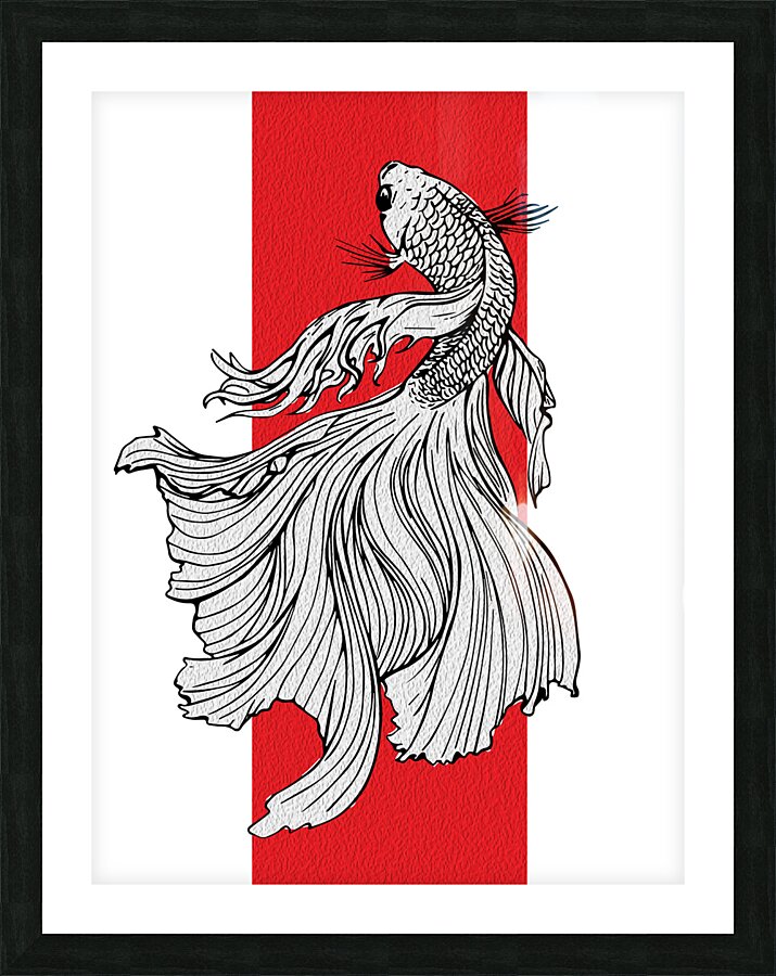 Graceful Betta Fish Line Art – Japanese Minimal Picture Frame print