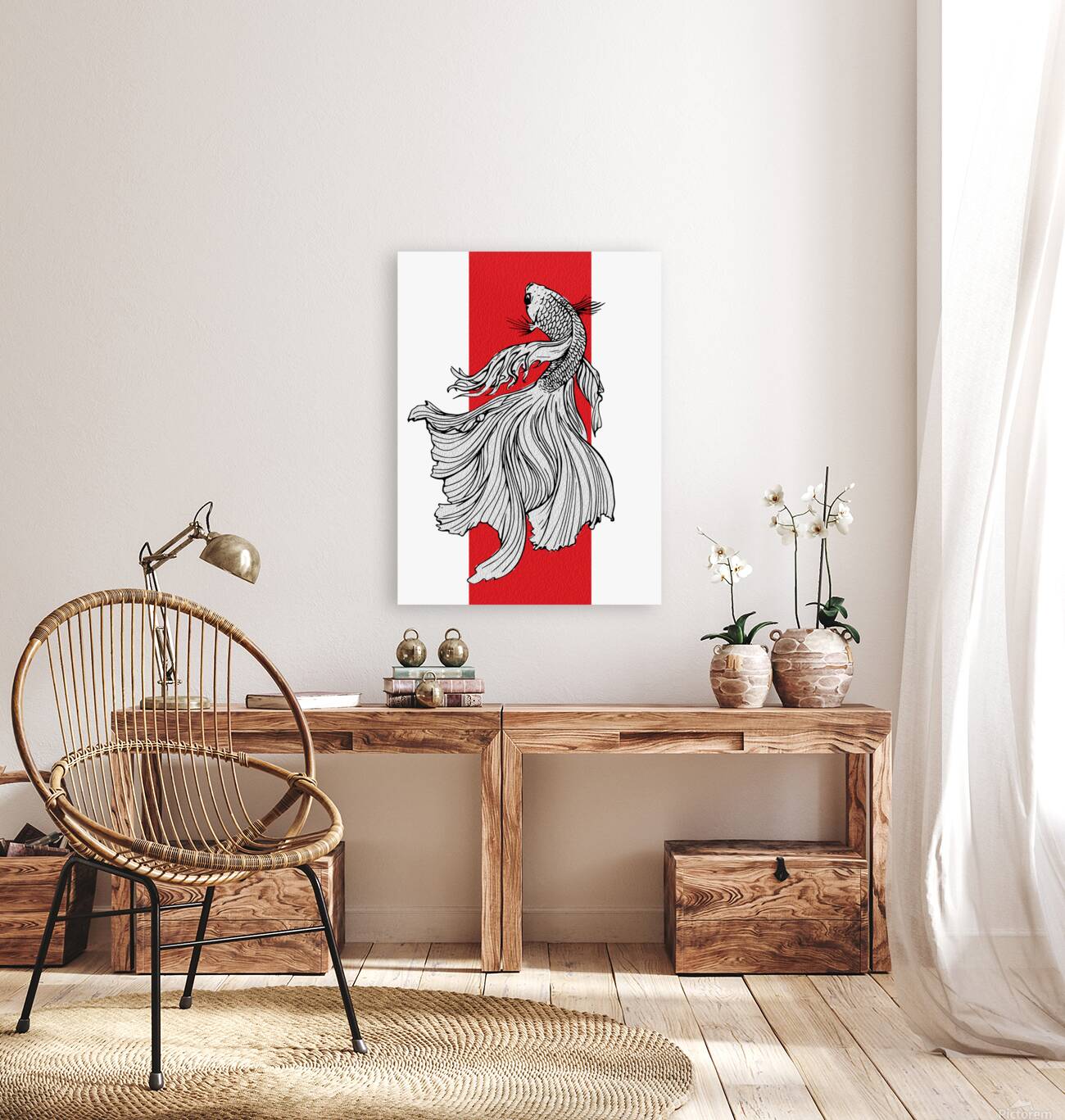 Graceful Betta Fish Line Art – Japanese Minimal Reproduction