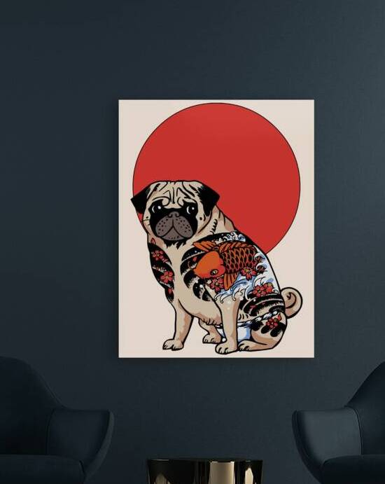 Japanese Tattoo Pug with Koi Art by Ramy Salah Hefny