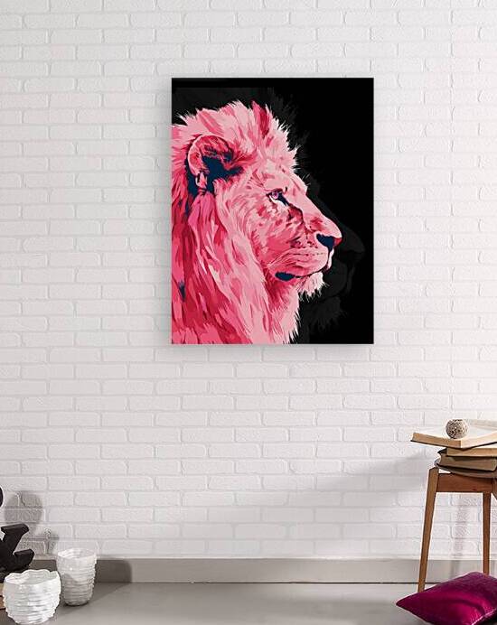 Pink Lion Majesty on Black Canvas by Ramy Salah Hefny