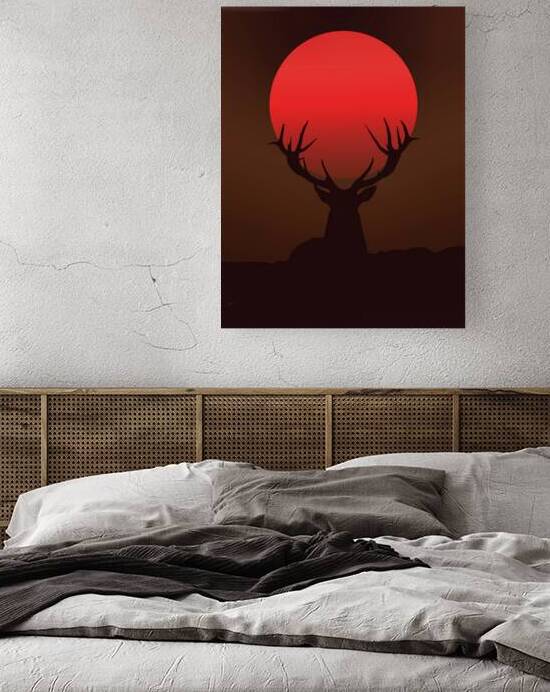 Deer Silhouette with Fiery Red Sunset by Ramy Salah Hefny