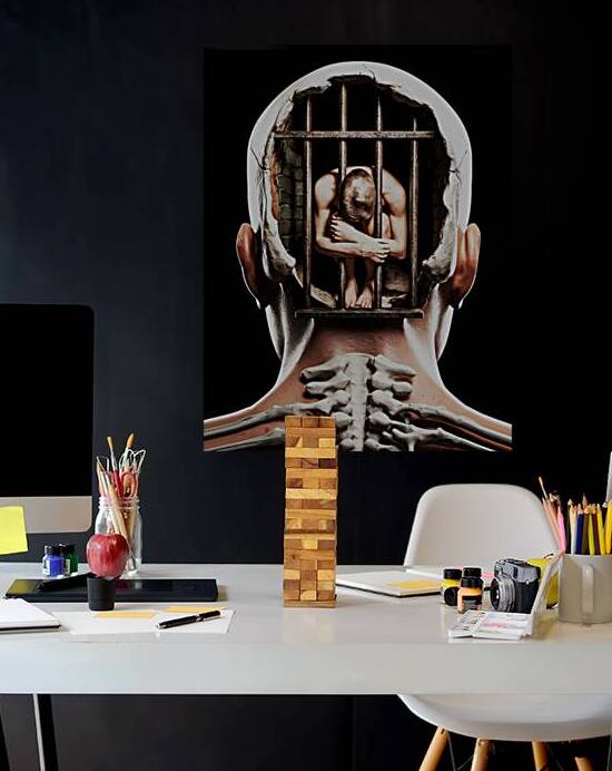 Prison of the Mind – Surreal Conceptual Wall Art About Mental Struggle and Inner Suffering by Ramy Salah Hefny