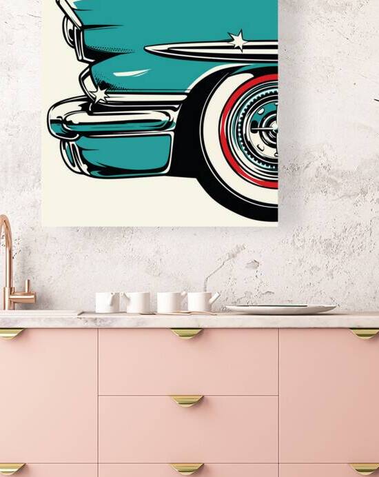 Retro Teal Sports Car Front Pop Art Illustration by Ramy Salah Hefny