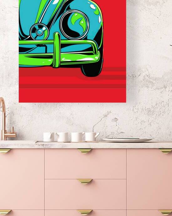 Retro Turquoise Sports Car Front Pop Art by Ramy Salah Hefny