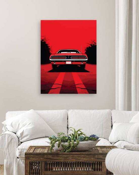 Retro Red Muscle Car Rear Pop Art Illustration by Ramy Salah Hefny