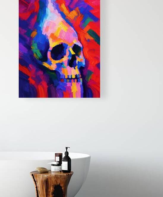 Neon Abstract Skull Painting Wall Art Print by Ramy Salah Hefny