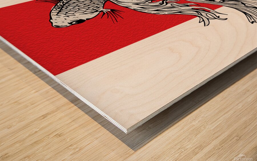Graceful Betta Fish Line Art – Japanese Minimal Wood print