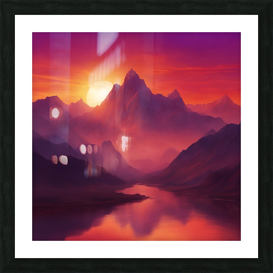  the sun setting over towering mountain 1 Picture Frame print