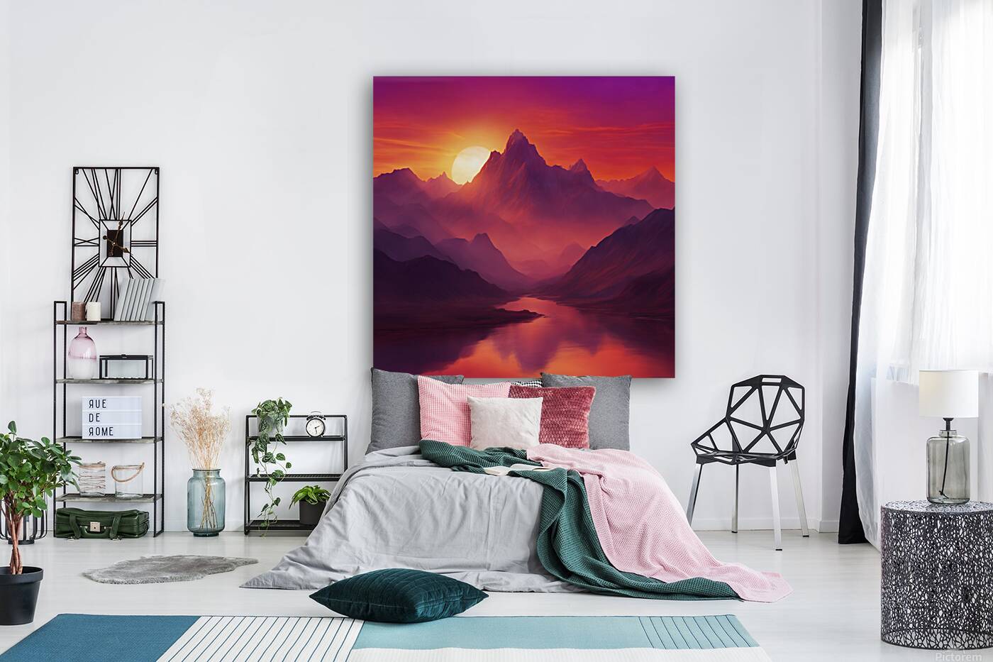  the sun setting over towering mountain 1 Reproduction