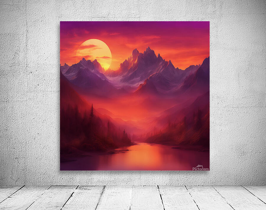  the sun setting over towering mountain peaks Wall Preview