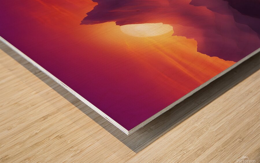  the sun setting over towering mountain 1 Wood print