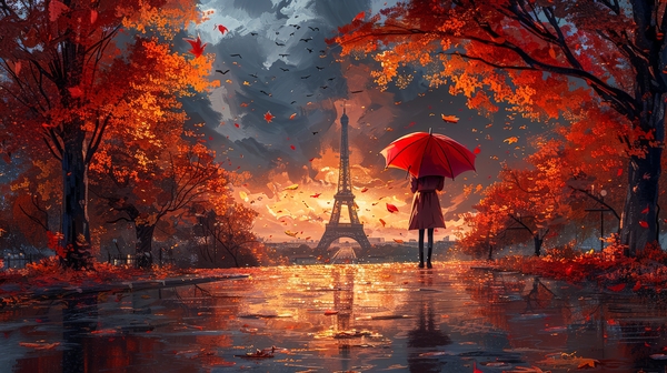 Autumn Serenity by the Eiffel Tower Digital Download
