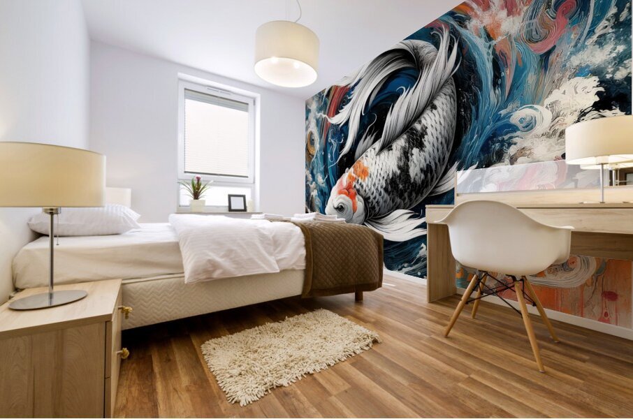 Serenity Amidst Chaos: The Koi Fish Enigma Mural print