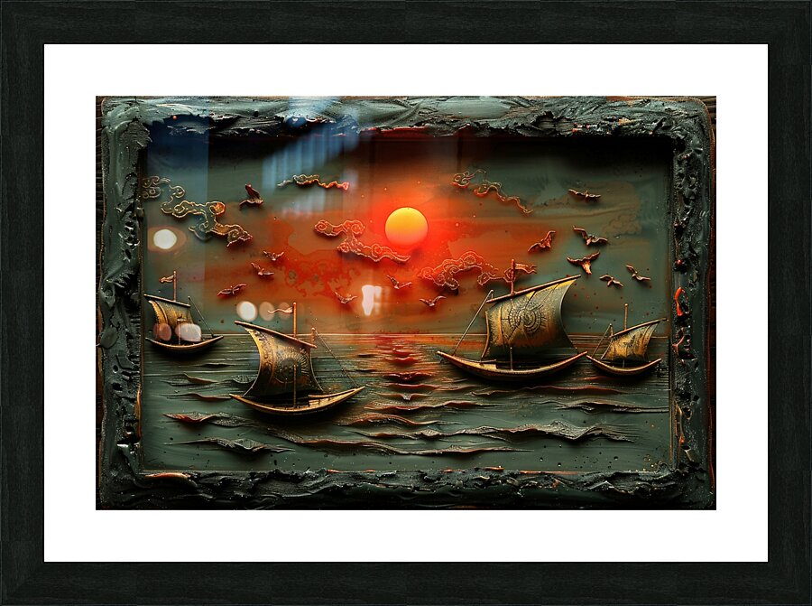 Enchanted Harbor at Dusk: A Wax Art Odyssey Picture Frame print