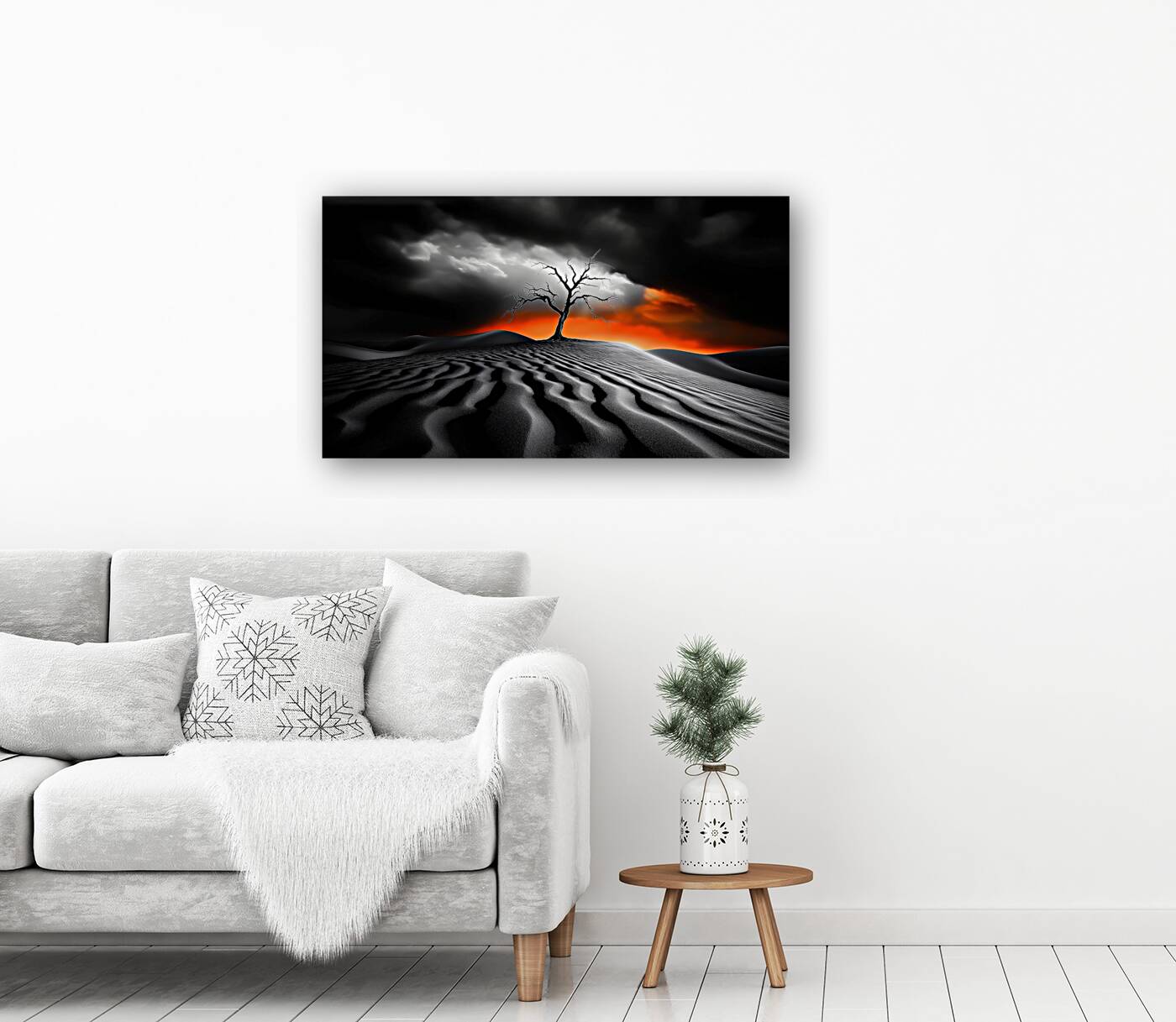 Solitary Gnarled Tree Desert Golden Hour Storm Clouds Bright Orange Sunset High Contrast Fine Art Texture Contrast Reproduction