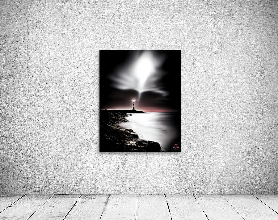 Fine Art High Contrast Photography Lighthouse Beacon Sweeping Dark Ocean Long Exposure Red Color Accent Telephoto Lens Wall Preview