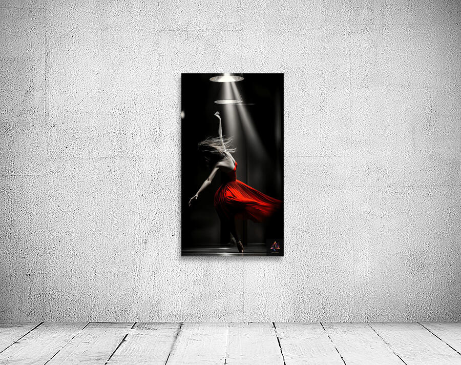 Fine Art High Contrast Photography Dancer Mid Leap Spotlight Red Color Accent Dramatic Movement Art Wall Preview