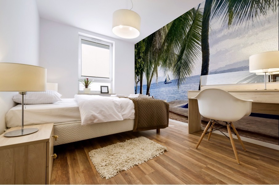 Sailboat And Palms Mural print