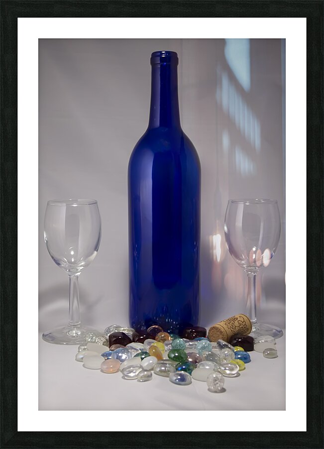 Blue Wine Bottle Picture Frame print