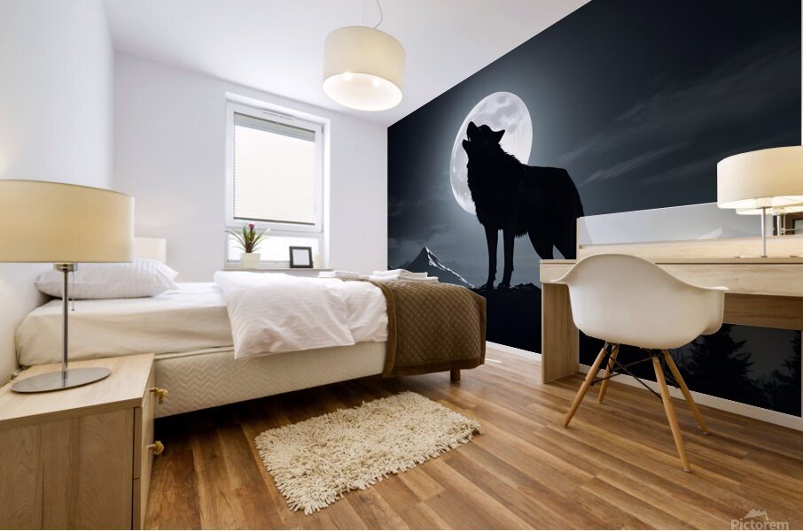 wolf howling at night Mural print