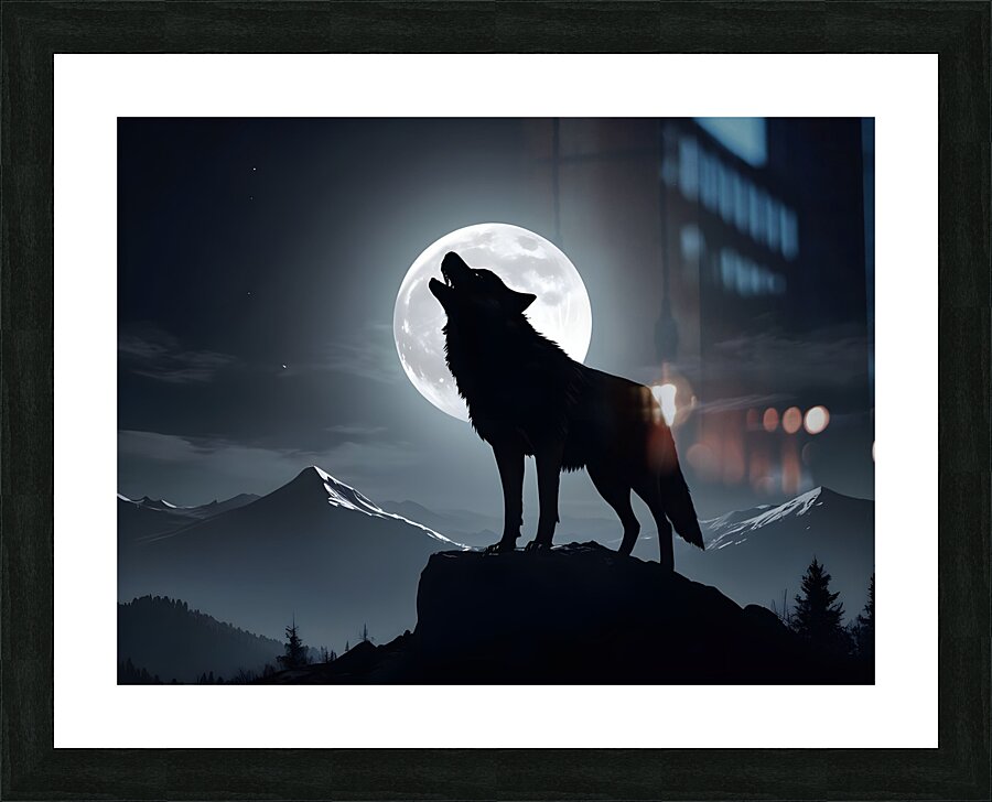 wolf howling at night Picture Frame print