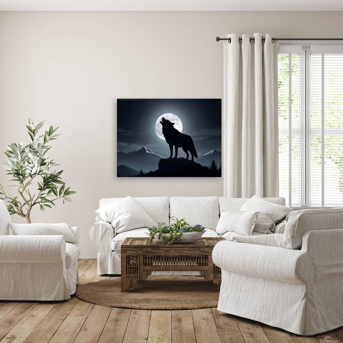 wolf howling at night Reproduction