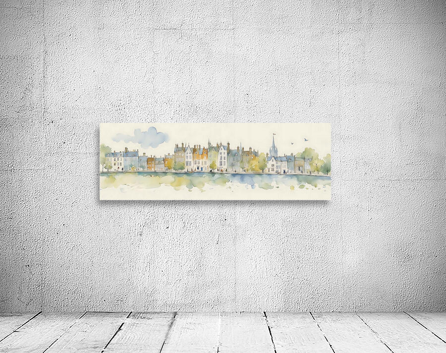 Riverside Town Watercolor Wall Preview