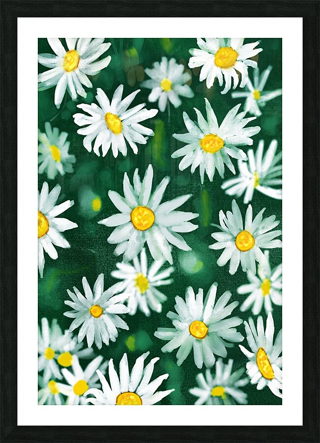 White Daisy Flower Gouache Pattern Picture Frame print