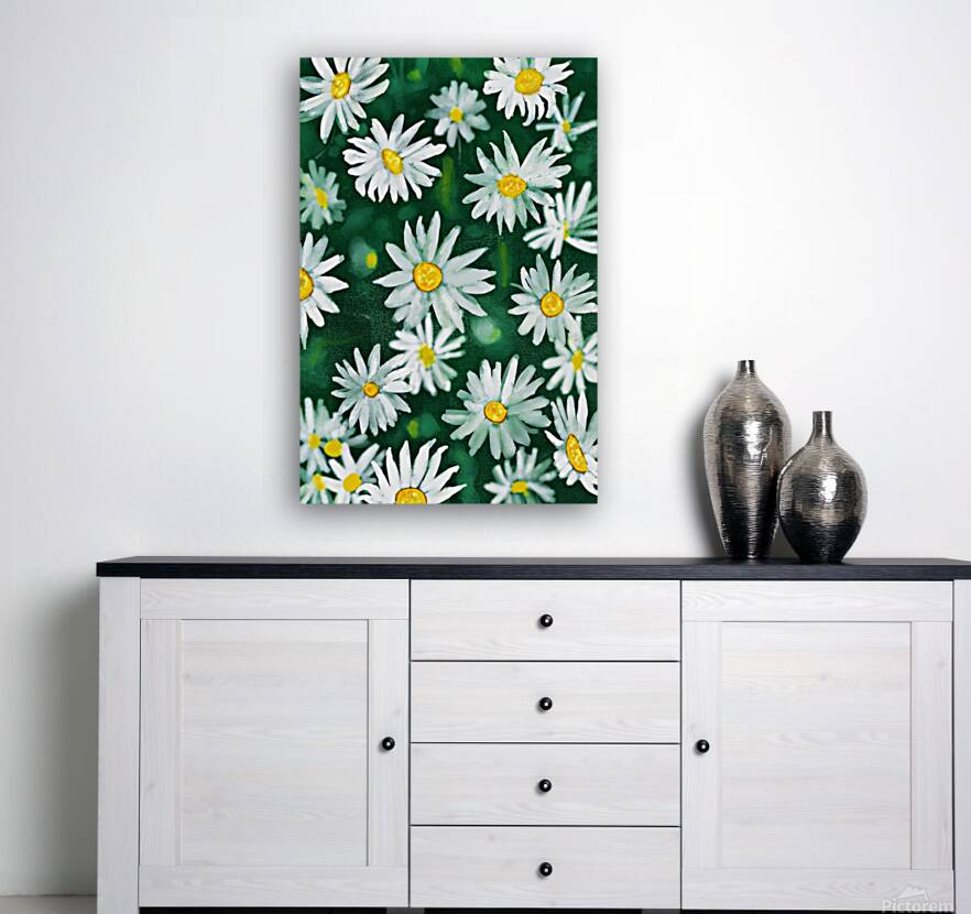 White Daisy Flower Gouache Pattern Reproduction