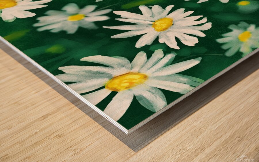 White Daisy Flower Gouache Pattern Wood print