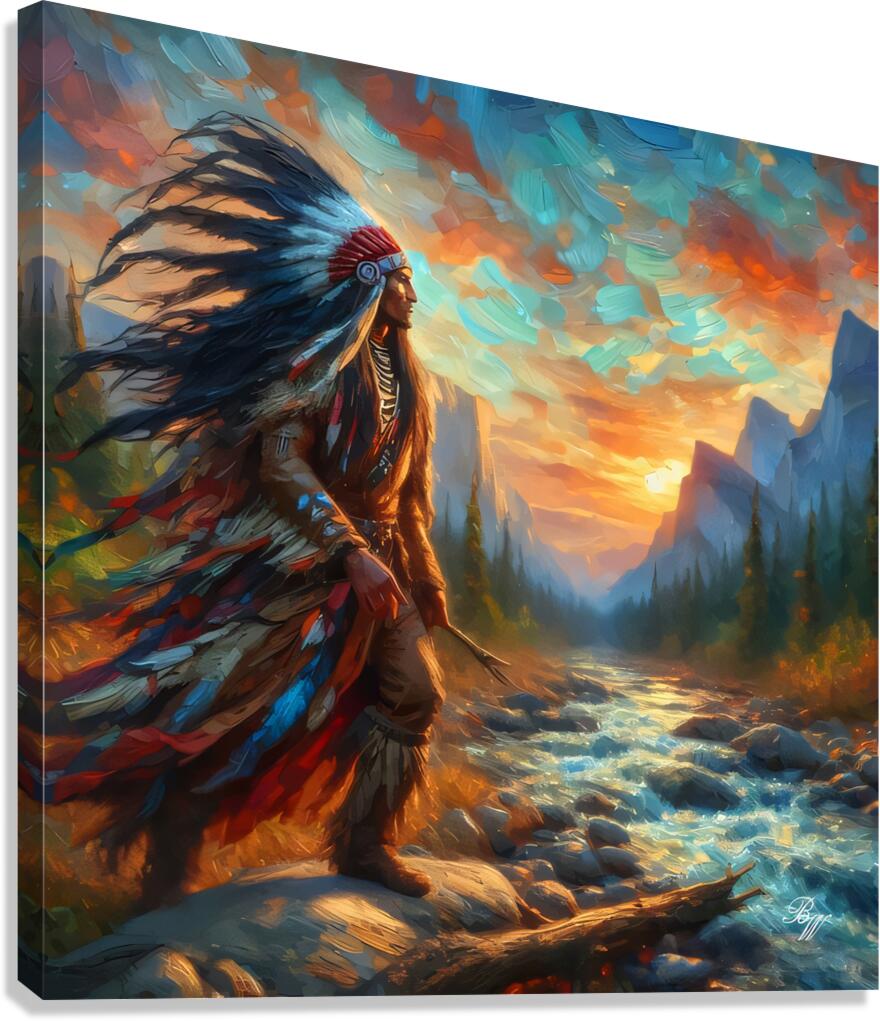  Native American Warrior by Stream 3 Canvas Print