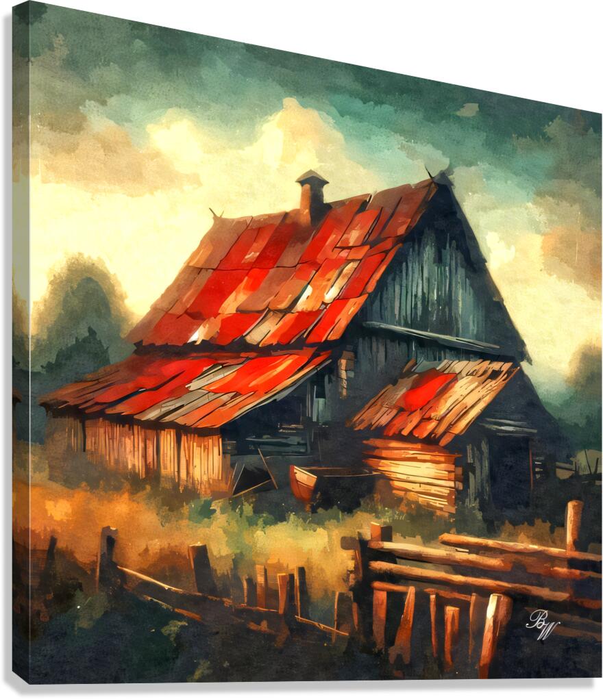 Old Barn with Red Roof Canvas Print