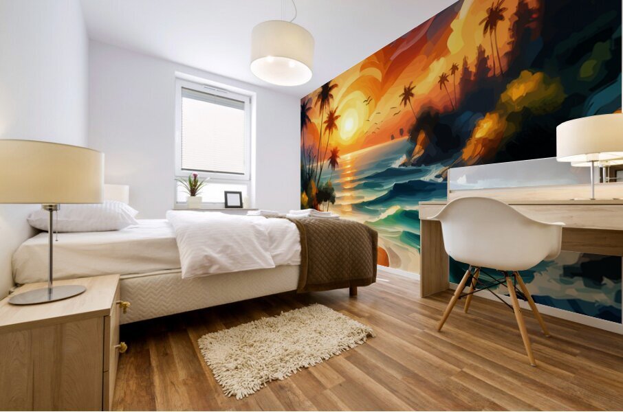 Tropical Beach at Sunset 4 Mural print