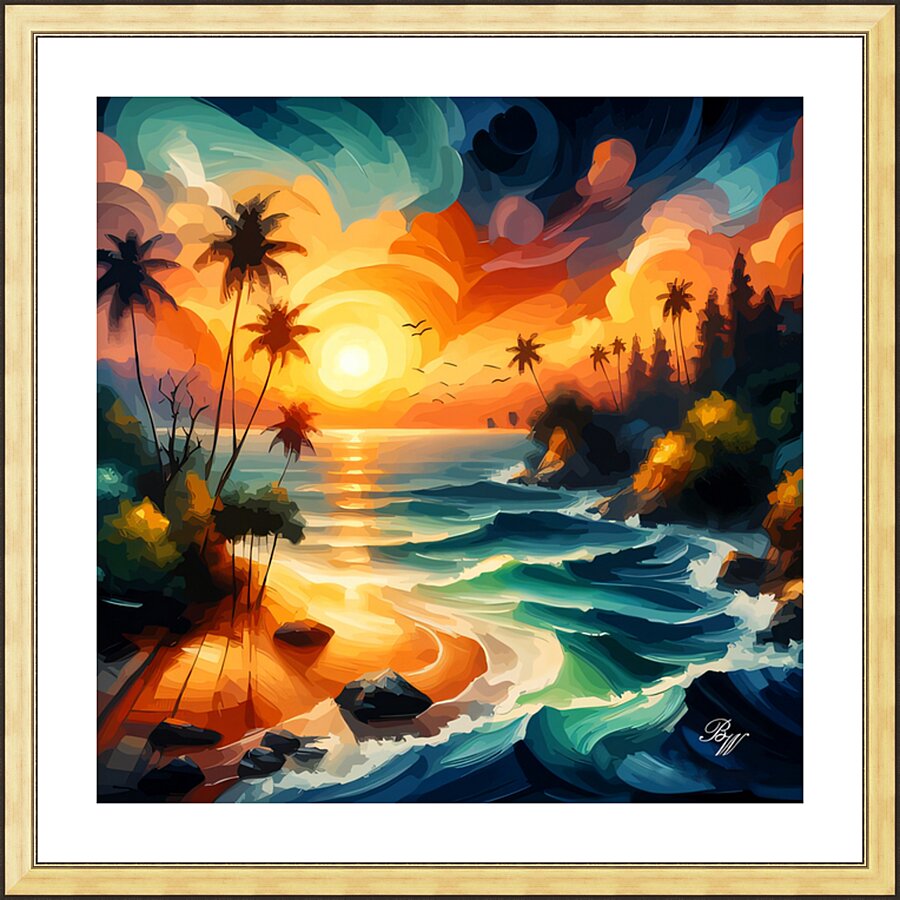 Tropical Beach at Sunset 4 Picture Frame print