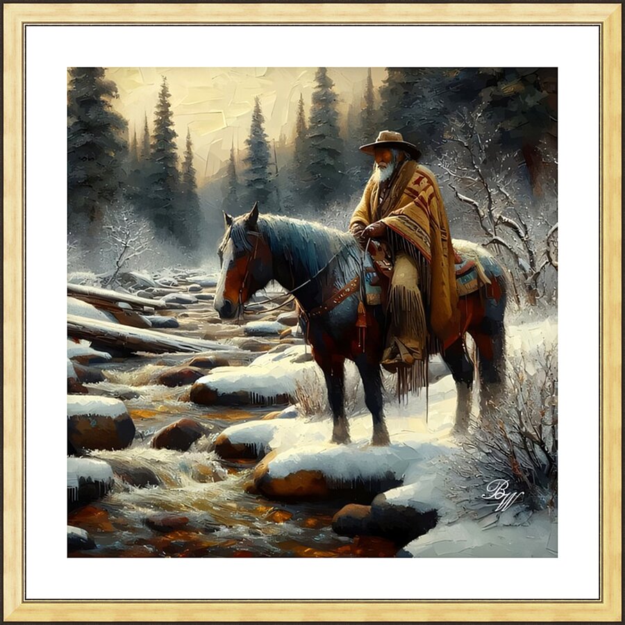 Mountain Man by stream Picture Frame print