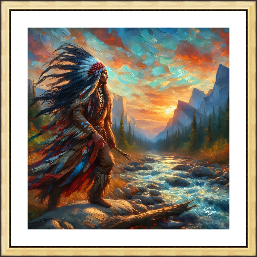  Native American Warrior by Stream 3 Picture Frame print