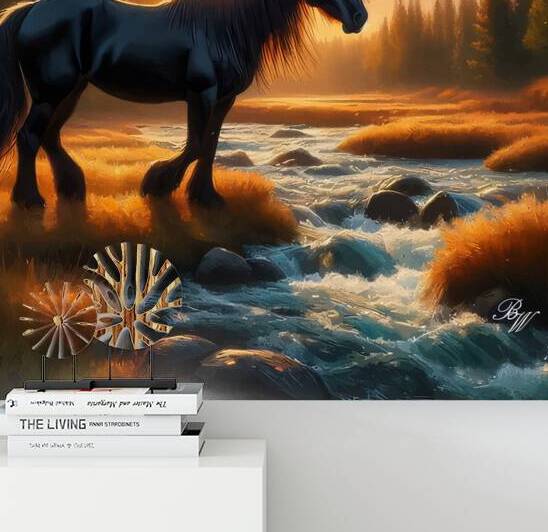 Black Stallion by Stream at Sunrise 3 by Billy Wayne