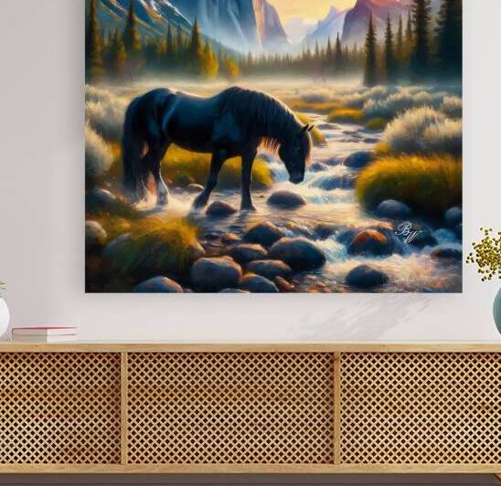 Black Stallion by Stream at Sunrise 4 by Billy Wayne