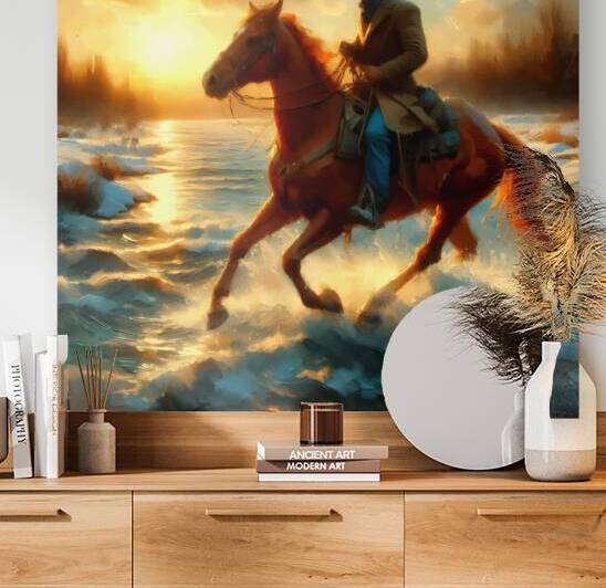 Cowboy Riding Across a Stream by Billy Wayne