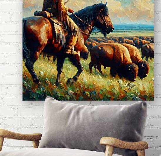 Native American Indian and Buffalos 2 by Billy Wayne
