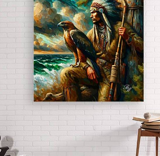  Native American Indian and Hawk 3 by Billy Wayne