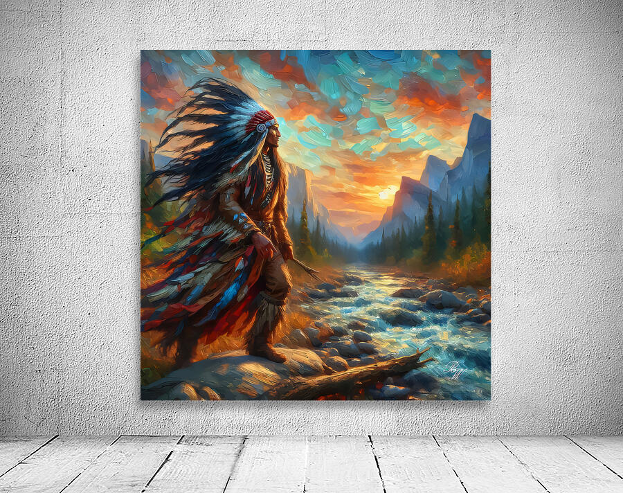  Native American Warrior by Stream 3 Wall Preview