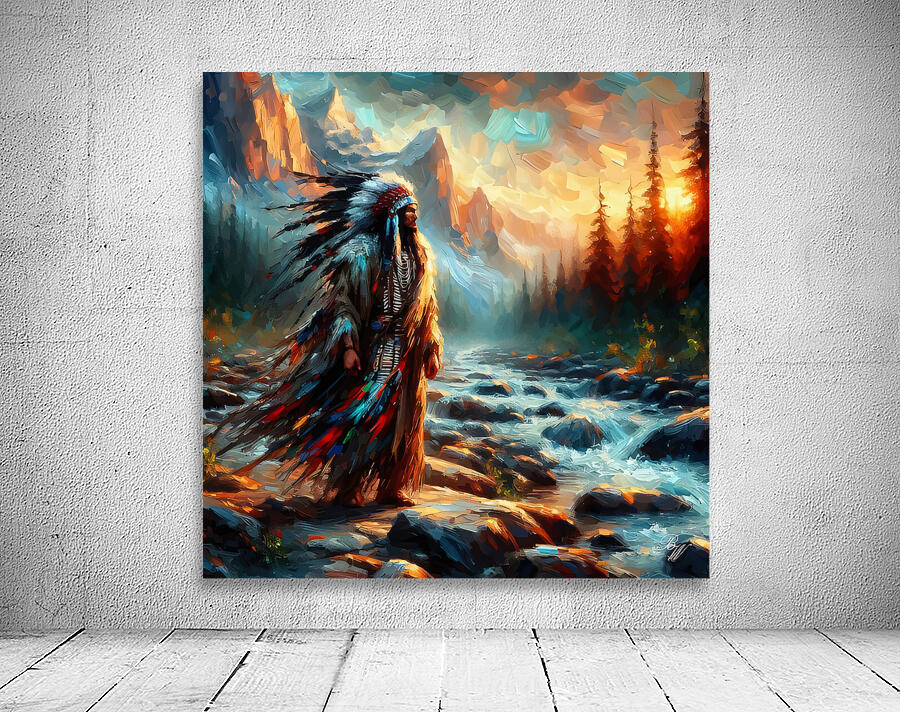 Native American Warrior by Stream Wall Preview