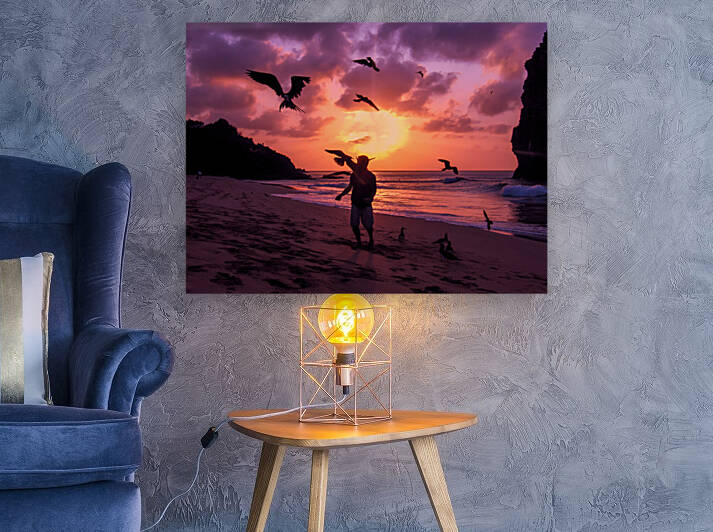 Flying Frigate birds being fed Fernando de Noronha Brazil by Milton Cogheil